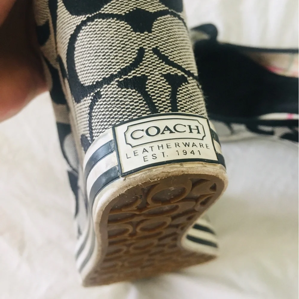 COACH Wedge Heels Sweetie Canvas Signature Emblem Bows Size 6.5M - Picture 5 of 16
